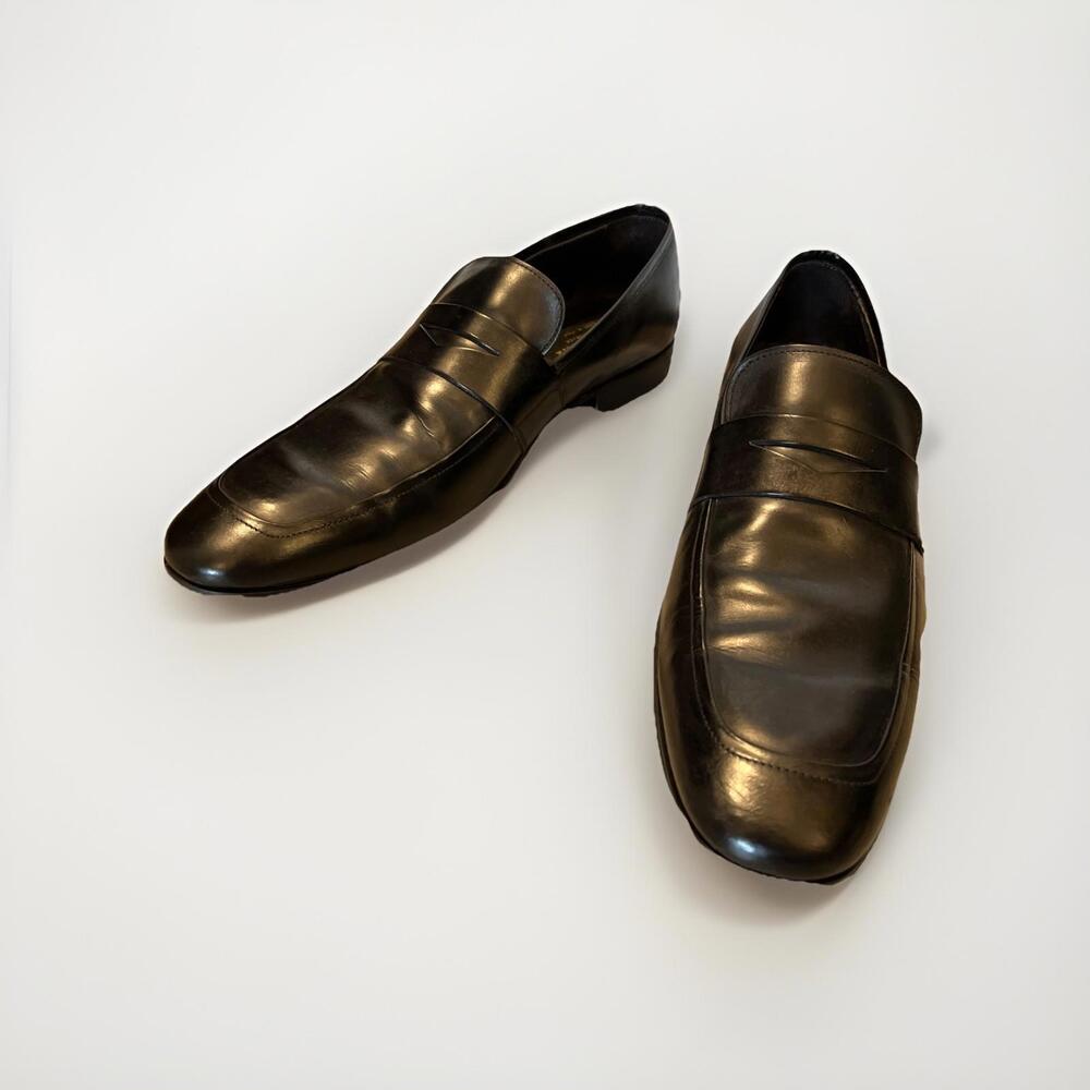 TO BOOT NEW YORK MENS BLACK LEATHER PENNY LOAFERS SIZE 13 MADE IN ITALY VGC!